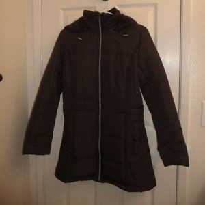 Women's Puffer Coat Jacket w/ Detachable Hood Full Zip Sz Small, Brown